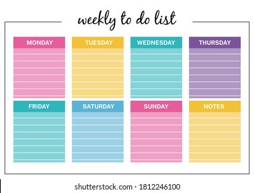 Weekly to do list, page planner for diary, notebook, printable page