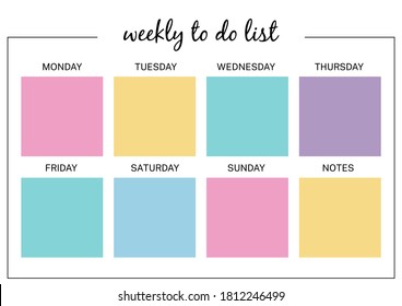 Weekly to do list, page planner for diary, notebook, printable page