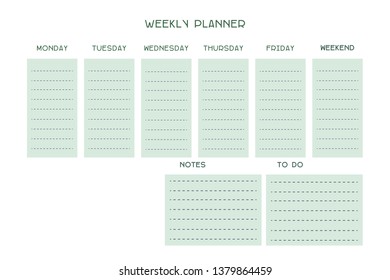 Weekly empty organizer, schedule