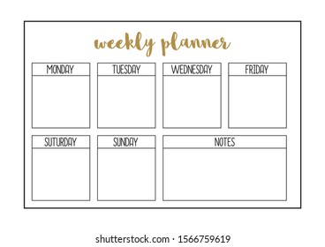 Weekly Planner A4 Format Printable Page Stock Vector (Royalty Free ...