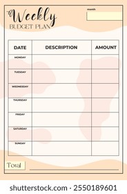 Weekly Financial Planner, Tracker, Template