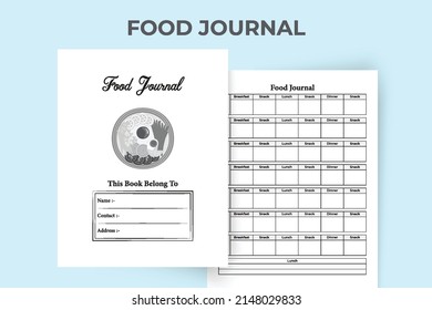 Weekly Food planner interior. Food habit tracker and weekly food routine notebook template. Interior of a journal. Food scheduling and information tracker interior. Diet information checker.