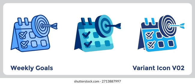 Mit dem Symbol für wöchentliche Ziele können größere Ziele in leicht zu handhabende wöchentliche Aktionsartikel aufgeteilt werden. Blau, Flachblau, Dualtone-Stil.