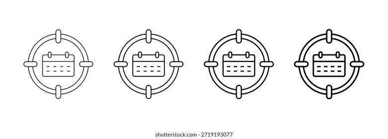 Vector semanal de los iconos de los objetivos fijado en diverso estilo de la línea del movimiento