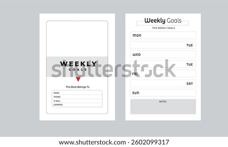 Weekly Goals Planner With Cover page layout design template	