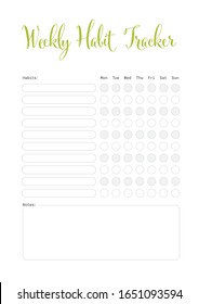 Weekly habit planer sheet for print