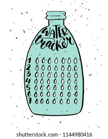 Rastreador de hábitos semanales en blanco con letras tiernas manuscritas y la botella hecha en estilo doodle. Plantilla de diario de viñetas. Ilustración vectorial. Aislado.