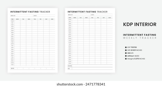 Weekly Intermittent Fasting Tracker druckbar, IF Diet Planner, Gesundheit und Gewichtsverlust Tracker Vorlage 