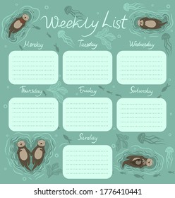 Weekly list with sea otters. Vector graphics.