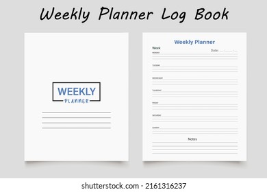 Weekly logbook planner template design for KDP Interior. Low content KDP interior