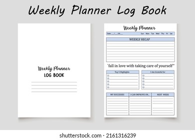 Weekly logbook planner template design for KDP Interior. Low content KDP interior