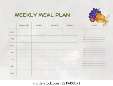 Weekly Meal Plan. Vector Illustration