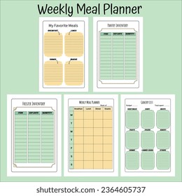 Weekly Meal Planner and Groceries list ,Healthy meal plan for diet and food printable template