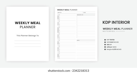 Weekly meal planner with a grocery list