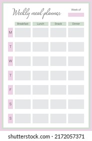 Weekly meal planner. Printable template. Vector illustration.