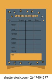 weekly meal planner with stars for daily and monthly planning
