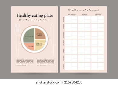 Weekly Meal Planner Template. Healthy Eating Plate Principle For Diet Organization, Breakfast Lunch  Dinner Planning. Vector Graphic Background