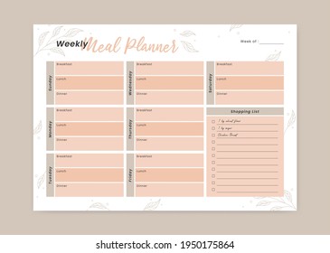 Weekly Menu Meal planner with breakfast, lunch, and dinner form schedule and shopping grocery list printable planner