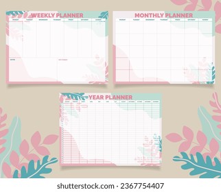 Weekly, monthly and annual planner. A4 format. Vector illustration