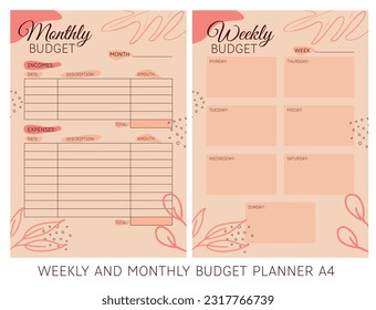 The weekly and monthly budget planner in A4 format. Financial planner. Finances, income and expenses.