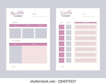 Weekly And Monthly Budget Planner In Purple And Pink Color.cost Control.
Financial Accounting.Blank.
Finance, Income And Expenses.Family Budget
