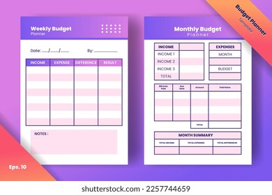 weekly and monthly budget planner template vetor design