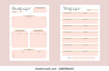 Weekly, monthly planner template. Pastel