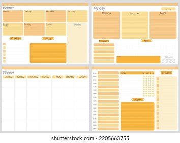 
weekly, monthly, yearly planner set, task plan, template for print. in yellow color.