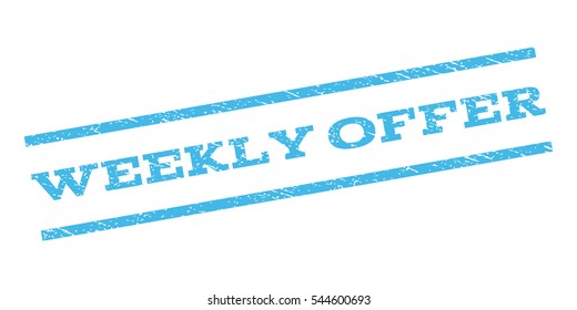 Weekly Offer watermark stamp. Text caption between parallel lines with grunge design style. Rubber seal stamp with dirty texture. Vector light blue color ink imprint on a white background.