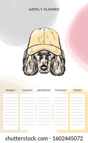 Weekly organizer with poodle in glasses, basis planner template universal and modern