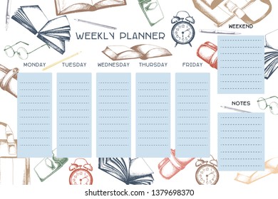 Weekly organizer schedule, for students and businessmen