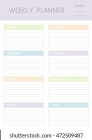 Weekly personal planner. Blank form