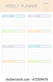 Weekly personal planner with water tracker. Blank form