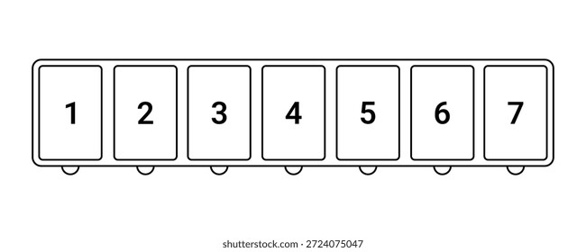 Organizador de pílula semanal com 7 compartimentos. Ilustração horizontal do contorno do organizador da pílula.