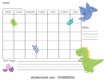 weekly plan with a children's illustration of dinosaurs