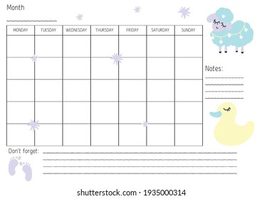 weekly plan with children's illustration of the sheep and duck