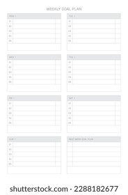 Una plantilla de diseño semanal de un estilo moderno, sencillo y minimalista. Ilustración de plantilla de documento de planificador, de notas, de programadores, de diarios, de calendarios y de planificadores.