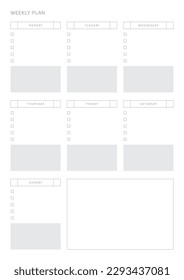 Una plantilla de diseño semanal de un estilo moderno, sencillo y minimalista. Ilustración de plantilla de documento de planificador, de notas, de programadores, de diarios, de calendarios y de planificadores.