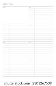 Una plantilla de diseño semanal de un estilo moderno, sencillo y minimalista. Ilustración de plantilla de documento de planificador, de notas, de programadores, de diarios, de calendarios y de planificadores.