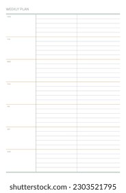 Una plantilla de diseño semanal de un estilo moderno, sencillo y minimalista. Ilustración de plantilla de documento de planificador, de notas, de programadores, de diarios, de calendarios y de planificadores.