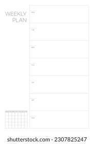 Una plantilla de diseño semanal de un estilo moderno, sencillo y minimalista. Ilustración de plantilla de documento de planificador, de notas, de programadores, de diarios, de calendarios y de planificadores.