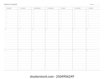 Una Plantilla de diseño de Plan semanal en un estilo moderno, simple y minimalista. Nota, planificador, diario, calendario, planificador ilustración de Plantilla de documentos.