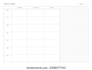 Una Plantilla de diseño de Plan semanal en un estilo moderno, simple y minimalista. Nota, planificador, diario, calendario, planificador ilustración de Plantilla de documentos.