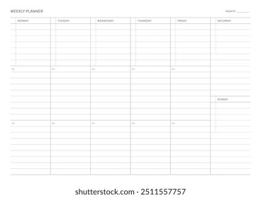 Una Plantilla de diseño de Plan semanal en un estilo moderno, simple y minimalista. Nota, planificador, diario, calendario, planificador ilustración de Plantilla de documentos.