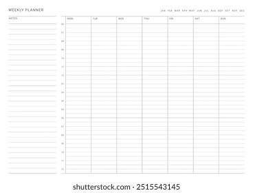 Una Plantilla de diseño de Plan semanal en un estilo moderno, simple y minimalista. Nota, planificador, diario, calendario, planificador ilustración de Plantilla de documentos.