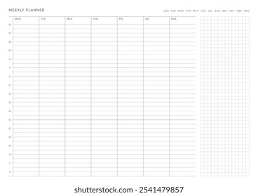 Una Plantilla de diseño de Plan semanal en un estilo moderno, simple y minimalista. Nota, planificador, diario, calendario, planificador ilustración de Plantilla de documentos.