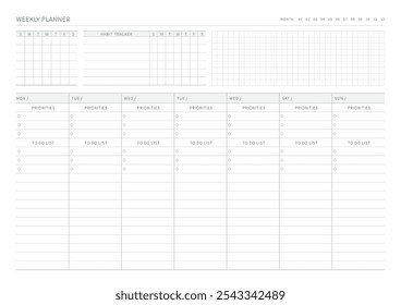 Una Plantilla de diseño de Plan semanal en un estilo moderno, simple y minimalista. Nota, planificador, diario, calendario, planificador ilustración de Plantilla de documentos.