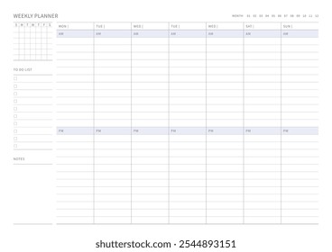 Una Plantilla de diseño de Plan semanal en un estilo moderno, simple y minimalista. Nota, planificador, diario, calendario, planificador ilustración de Plantilla de documentos.