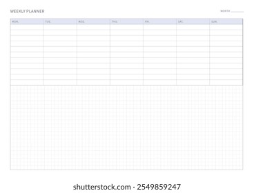 Una Plantilla de diseño de Plan semanal en un estilo moderno, simple y minimalista. Nota, planificador, diario, calendario, planificador ilustración de Plantilla de documentos.