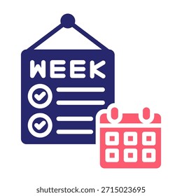 Icono de Plan semanal Color Relleno Estilo Ilustración vectorial